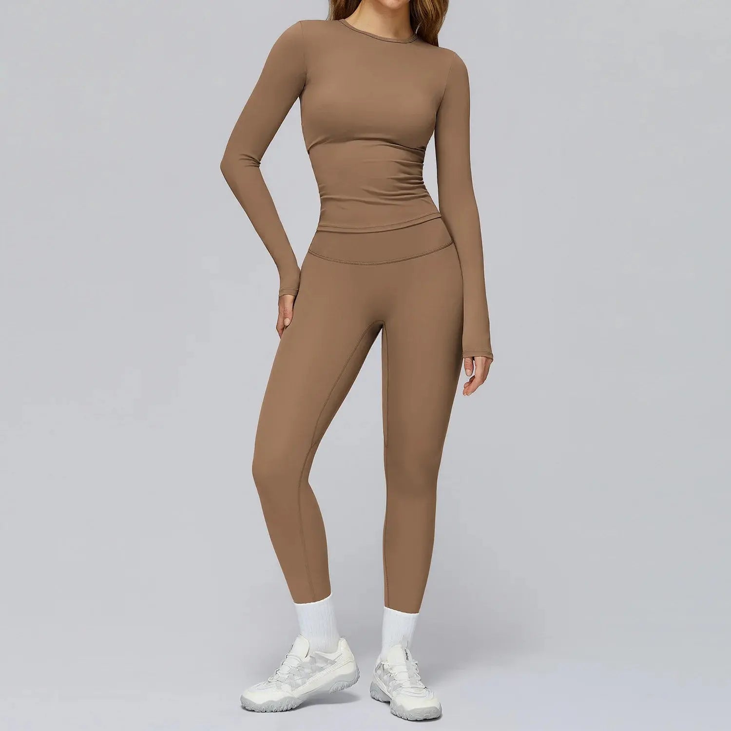 2-Piece Long Sleeve Yoga Set – Crop Top & High Waist Leggings Gym Outfit Velora