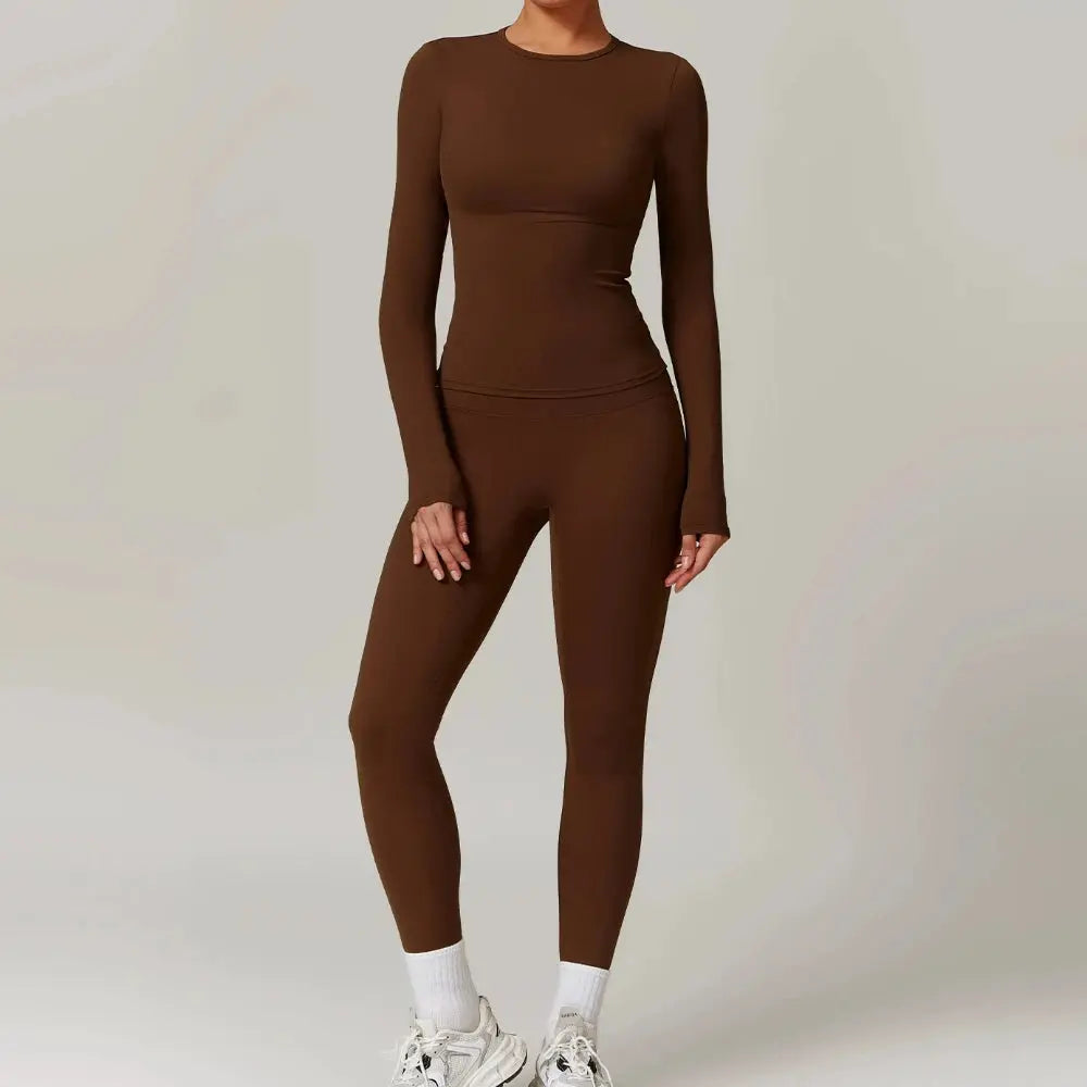 2-Piece Long Sleeve Yoga Set – Crop Top & High Waist Leggings Gym Outfit Velora