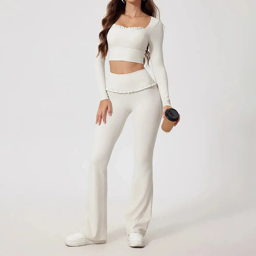 2-Piece Sculpt Flare Yoga Set – Long Sleeve Crop Top & High Waist Leggings Velora