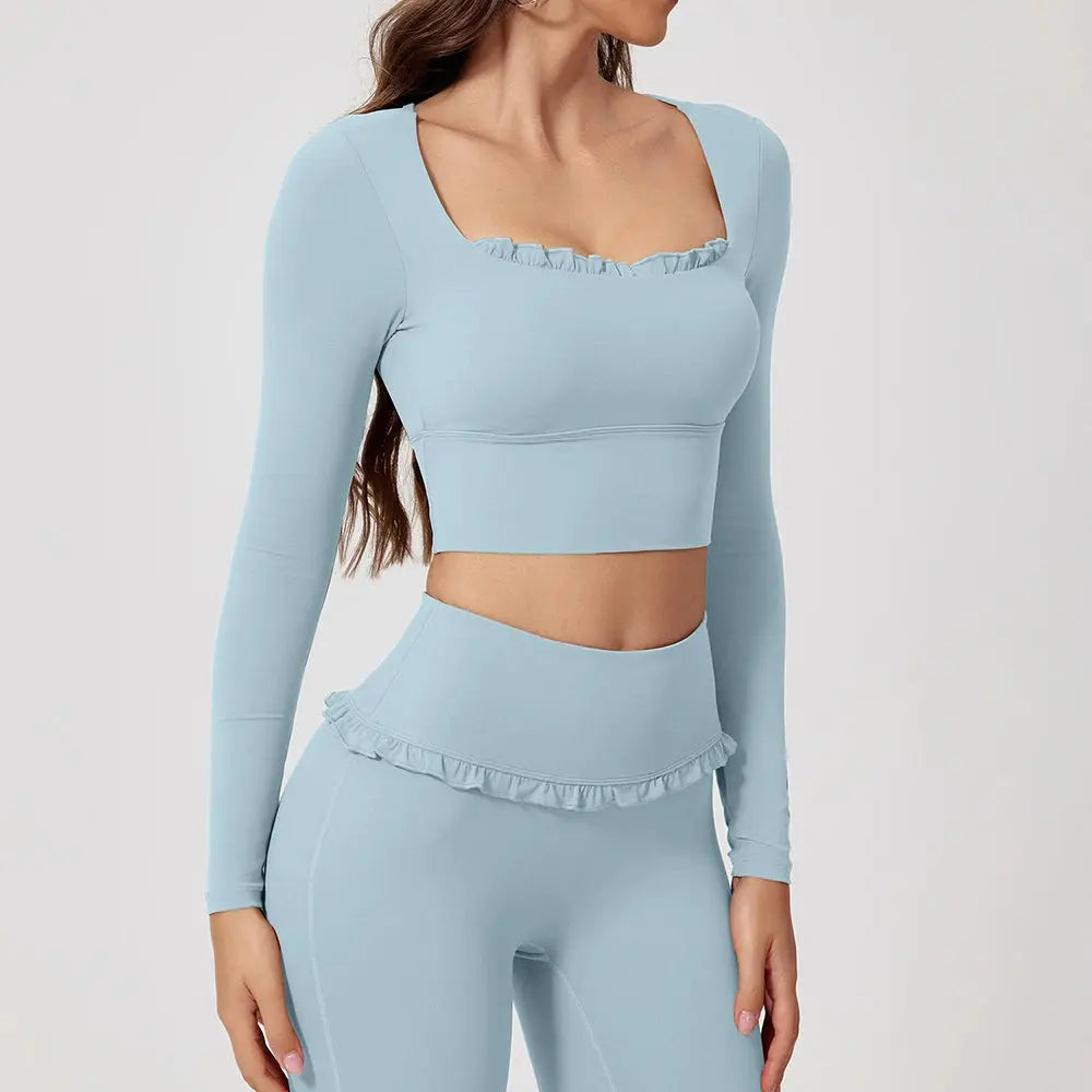 2-Piece Sculpt Flare Yoga Set – Long Sleeve Crop Top & High Waist Leggings Velora