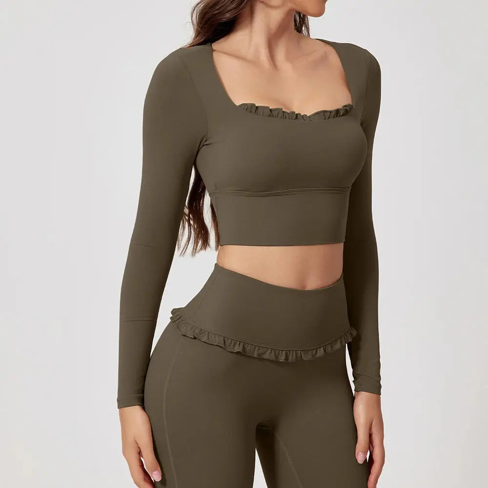 2-Piece Sculpt Flare Yoga Set – Long Sleeve Crop Top & High Waist Leggings Velora