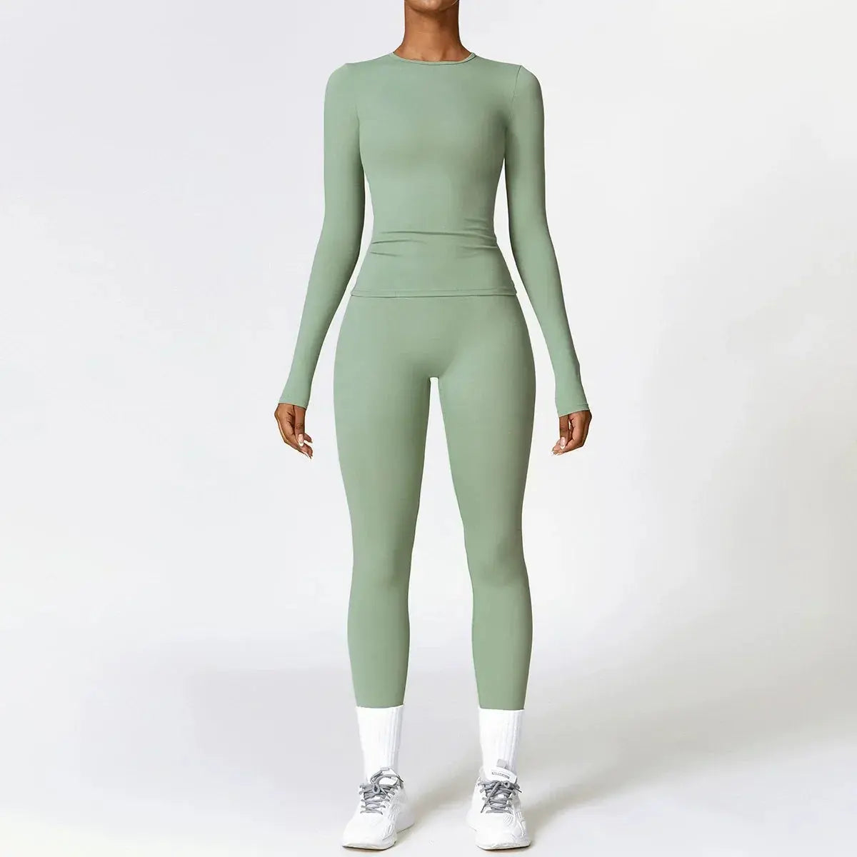2-Piece Long Sleeve Yoga Set – Crop Top & High Waist Leggings Gym Outfit Velora