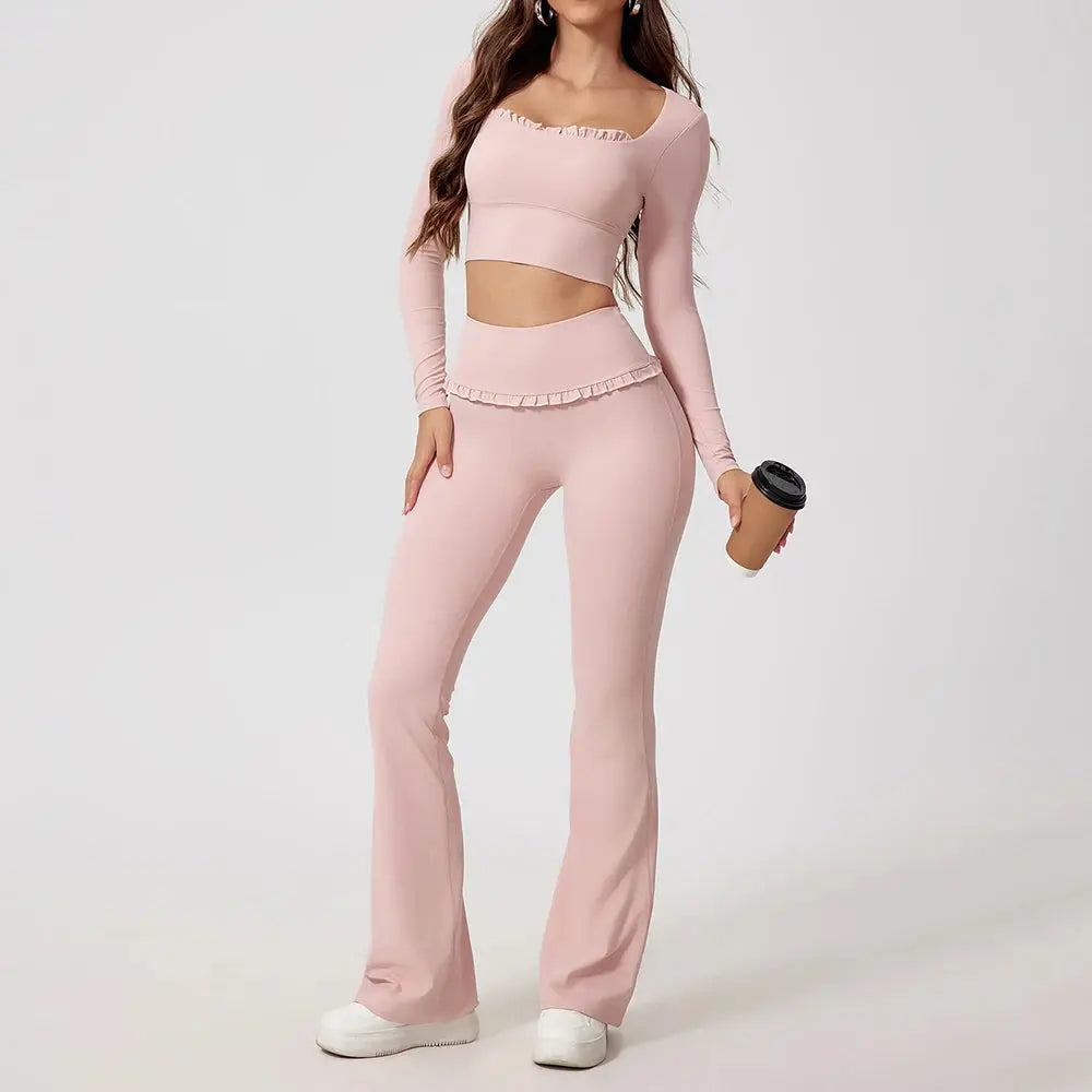 2-Piece Sculpt Flare Yoga Set – Long Sleeve Crop Top & High Waist Leggings Velora