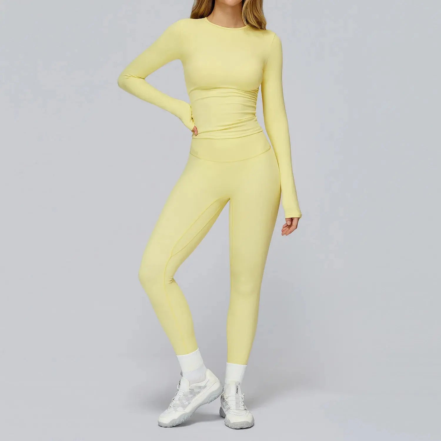 2-Piece Long Sleeve Yoga Set – Crop Top & High Waist Leggings Gym Outfit Velora