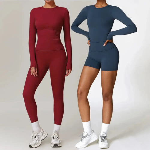 2-Piece Long Sleeve Yoga Set – Crop Top & High Waist Leggings Gym Outfit Velora