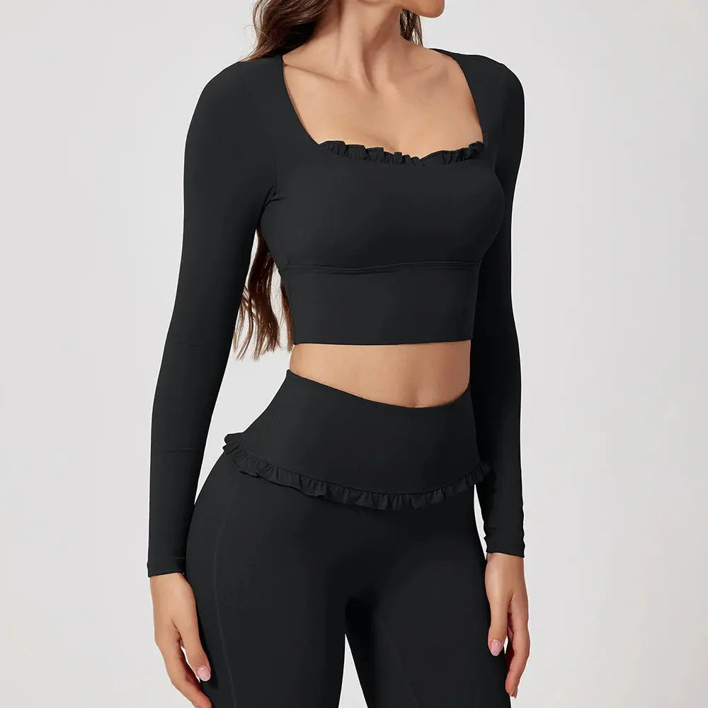 2-Piece Sculpt Flare Yoga Set – Long Sleeve Crop Top & High Waist Leggings Velora