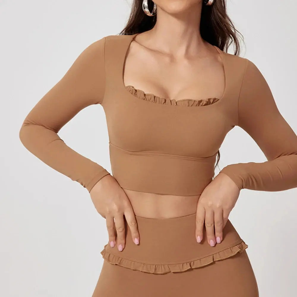 2-Piece Sculpt Flare Yoga Set – Long Sleeve Crop Top & High Waist Leggings Velora