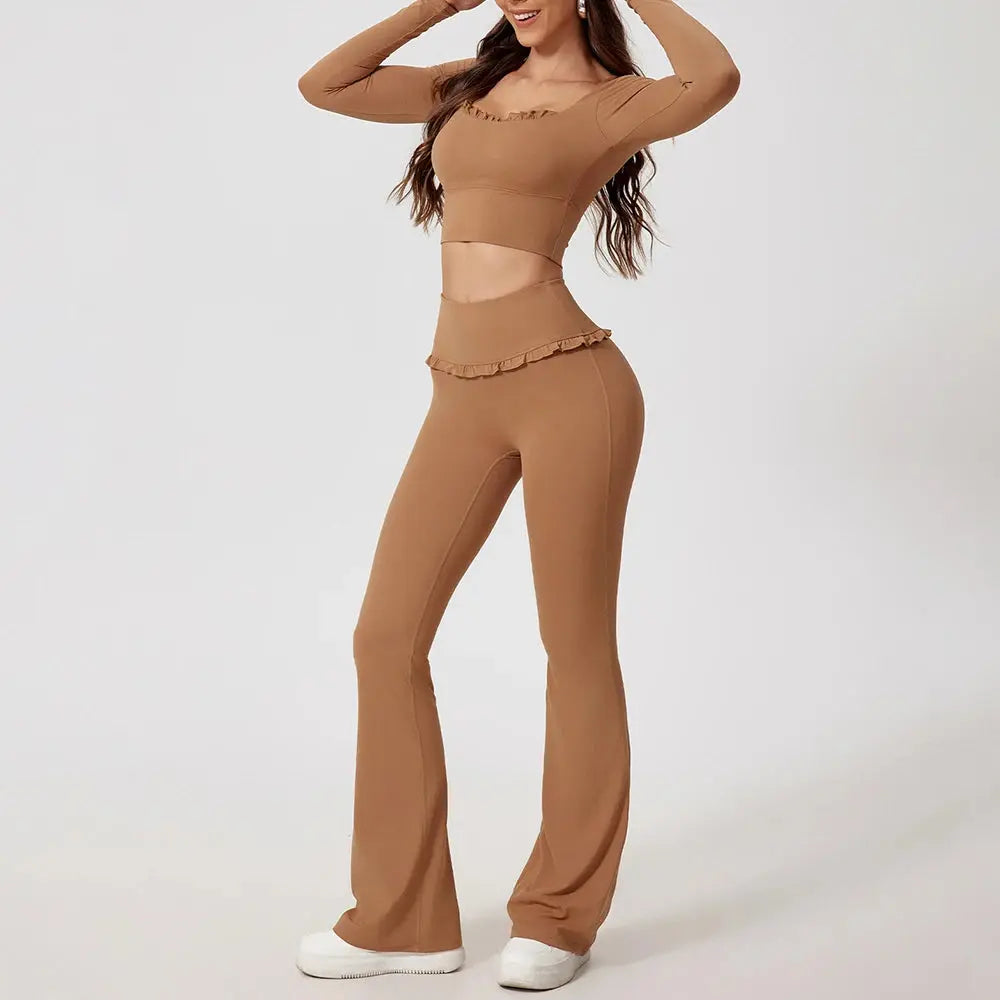 2-Piece Sculpt Flare Yoga Set – Long Sleeve Crop Top & High Waist Leggings Velora